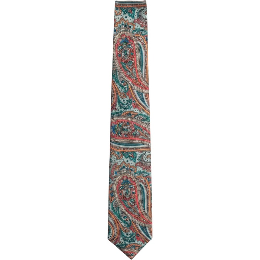 Chaps Ralph Lauren Mens Silk Paisley Necktie Teal Made in USA